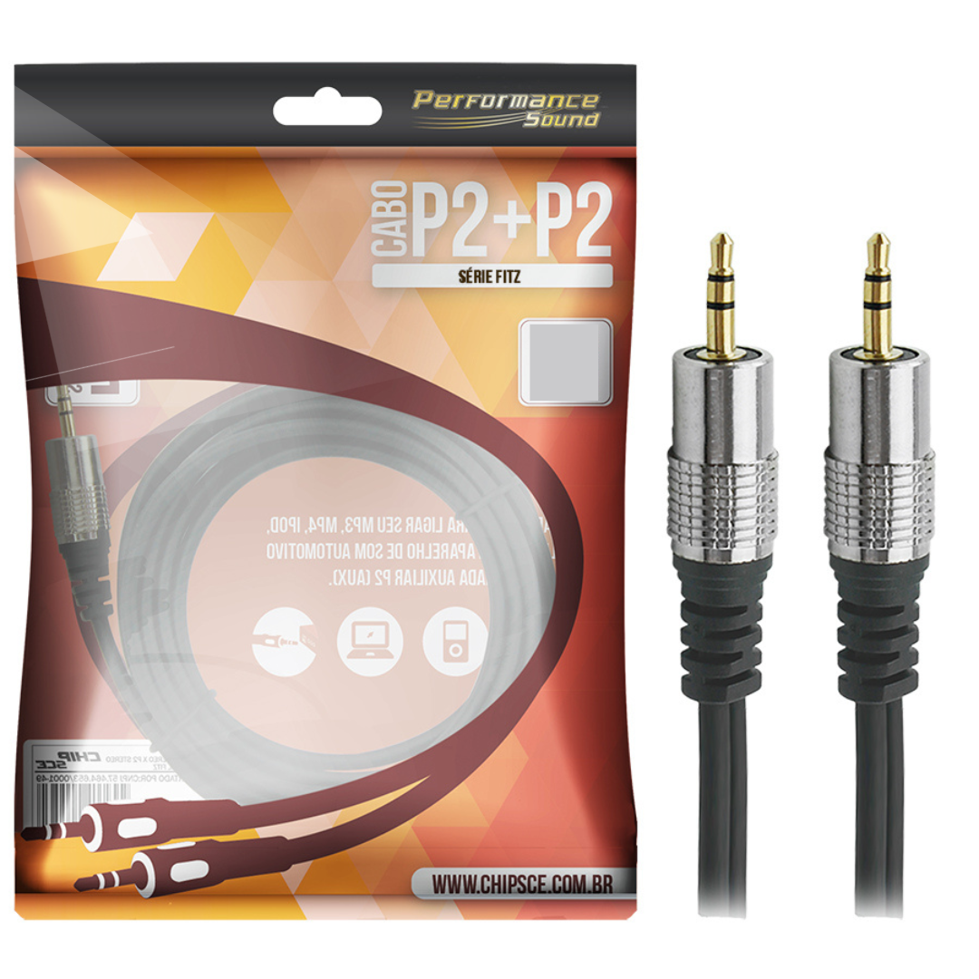 Cabo P2 x P2 Stereo Auxiliar Profissional Ouro - 3 Metros - Chipsce