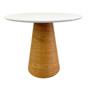 Mesa de Jantar Redonda 90 Cm Tampo Laca Branca Base Freijó Horizontal