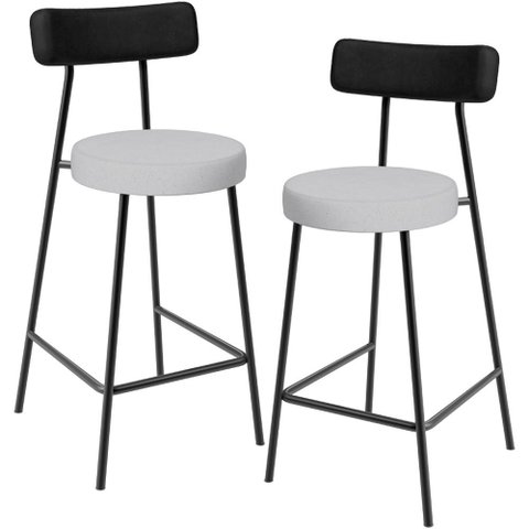 Kit 02 Banquetas Baixa Bar Cozinha Sala Jantar Milão L02 Couríssimo Preto Linho Cinza - lyam