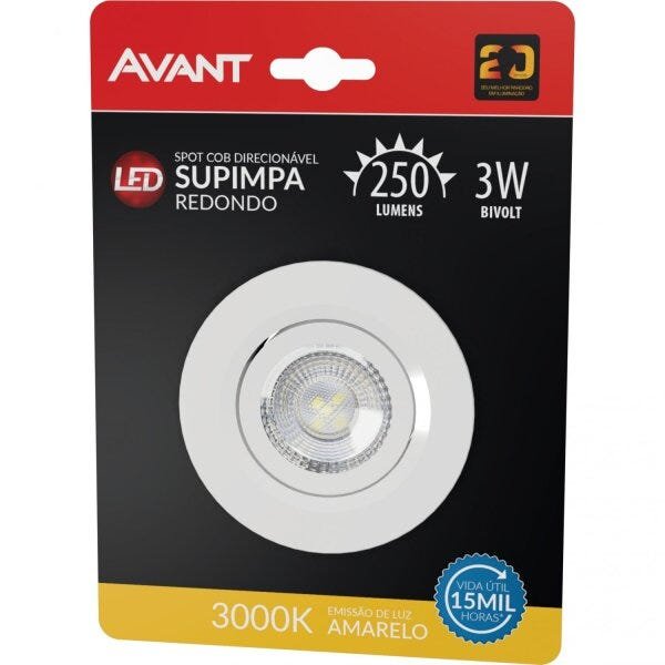 Spot LED Luz Amarela 3000K Bivolt Avant - 2