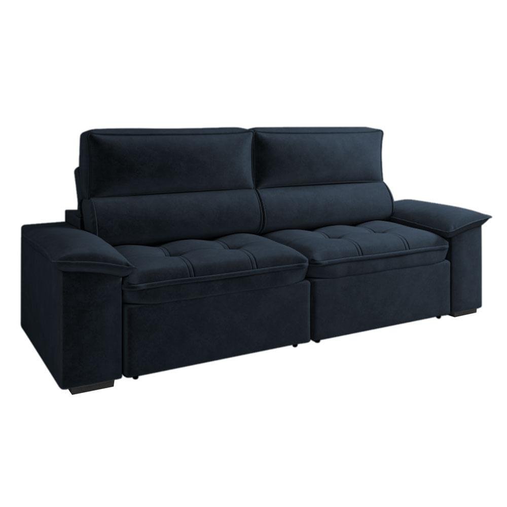 Sofá Guaruja Reclinavel e Retratil em Veludo Azul 230m MadeiraMadeira