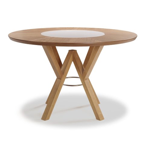 Mesa de Jantar Redonda Galena C/ Tampo Giratório - 5517 Mmj-nc Nc-amendoa/vidro Fendi 1,20m