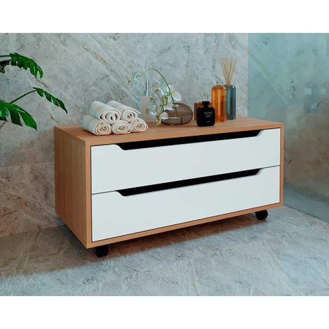 Balcão P- Banheiro C- Rodizio Bn3643 S- Cuba C- 2 Gavetas 80cm Amêndoa-branco - Tecno Mobili