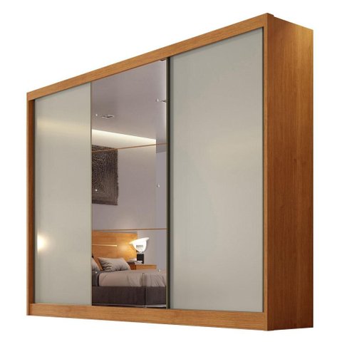 Guarda Roupa Casal Sonetto Plus 3 Portas com Espelho 8 Gavetas Cinamomo Fendi - Novo Horizonte