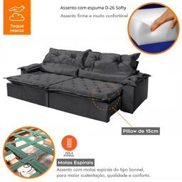 Sofá Retrátil e Reclinável 240cm Sparta - Movenzo Estofados - 4