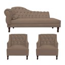 Ver imagem 1 de Kit Divã Cancun 140cm Braço Direito + 2 Poltronas Genesis com Strass Suede: Capuccino