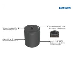 Lixeira 5L em Aço Inox Tramontina - 2