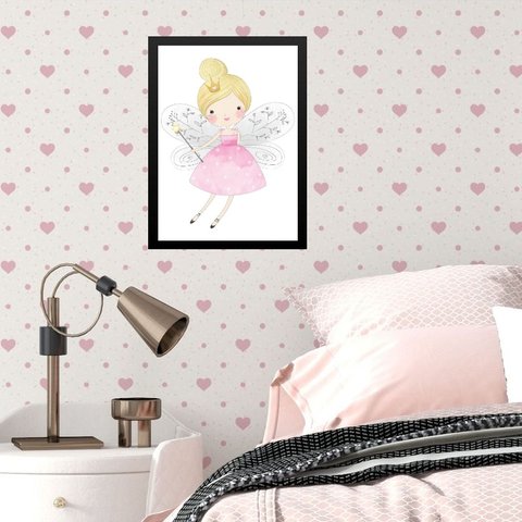 Quadro Infantil Menina Fada Madrinha 33x24cm:madeira Branca