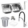 Kit Cuba Dupla Inox + Acessórios com Torneira Gourmet Flexível Preta e Lixeira de Embutir 5 Litros - 1