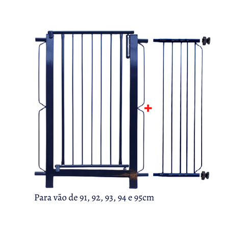 Grade e Portão para Cachorro Bebê Pet, Vãos de 91cm a 95cm - Preto
