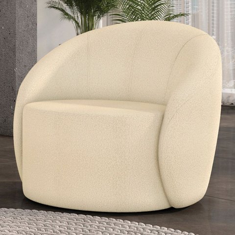Poltrona Sala Decorativa Redonda 91cm Steve Boucle Bege I01 - Mpozenato