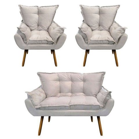 Kit 2 Poltronas e 1 Namoradeira Mariana Suede Branco