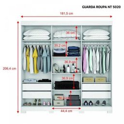 Guarda-Roupa Casal 2 Espelhos 3 Portas de Correr 4 Gavetas Notável Móveis - 4