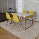 Ver imagem 2 de Mesa Industrial Base Ferro Cobre Tampo 137x90 Branco 4 Cadeiras Eames Madeira Assento Amarelo