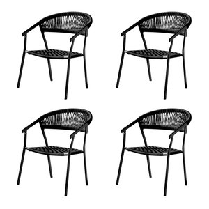 Kit 4 Cadeiras Corda Náutica Duda com Braço em Alumínio Preto