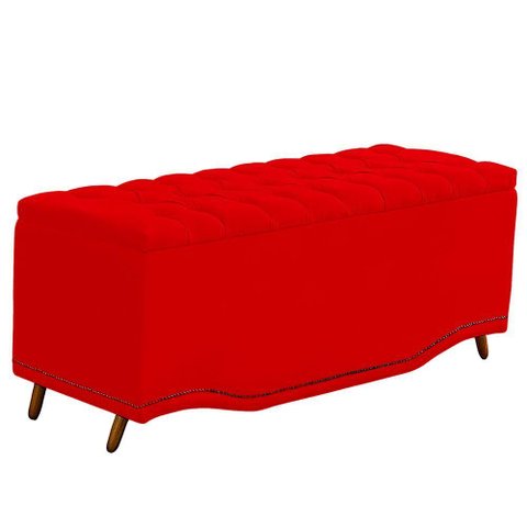 Calçadeira Baú King Size Estofada Maitê Veludo Cor Vermelho