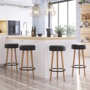 Ver imagem 3 de Kit 6 Banquetas Banco Alto Londres Couro Preto Bar Cozinha Pés Madeira Mz Decor