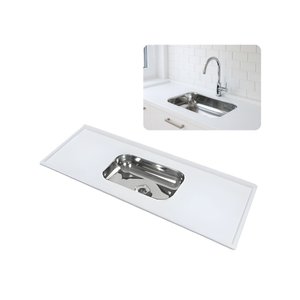 Pia de Cozinha Mármore Sintético 1,20m com Cuba Inox N1:branco