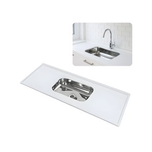 Pia de Cozinha Mármore Sintético Bege 1,20m com Cuba Inox N1:branco