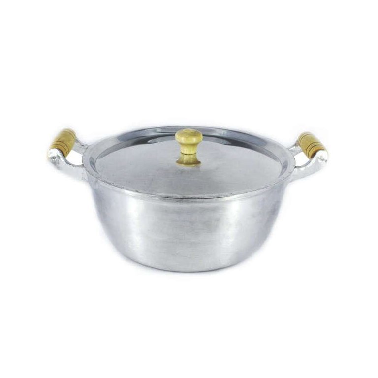Caçarola Panela Alumínio Polido Alça Madeira Bojuda 30cm Caçarola Panela Alumínio Polido Alça Madeira Bojuda 30cm