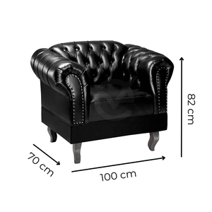 Conjunto Poltrona e Puff Chesterfield Duque Via Encanto Courano Preto