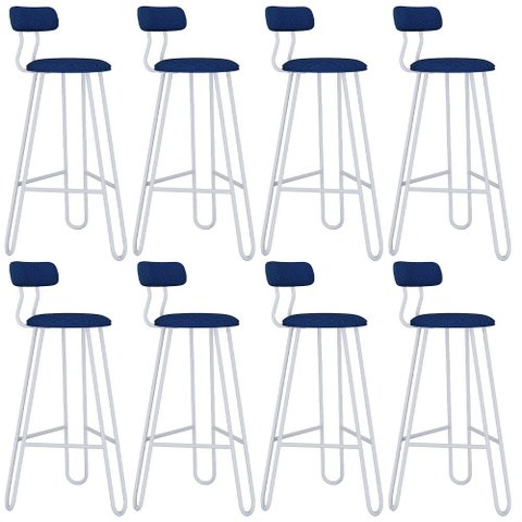 Kit 08 Banqueta Alta Bar Cozinha Sala de Jantar Áris C01 Branco Linho Azul Jeans - Lyam Decor