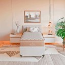 Ver imagem 4 de Cama Box Baú Solteiro + Colchão Paris Molas Ensacadas Bege Couro Branco/bege