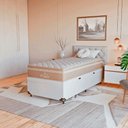 Ver imagem 3 de Cama Box Baú Solteiro + Colchão Paris Molas Ensacadas Bege Couro Branco/bege