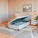 Ver imagem 1 de Cama Box Baú Solteiro + Colchão Paris Molas Ensacadas Bege Couro Branco/bege