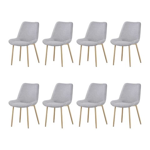 Kit 8 Cadeiras de Jantar Lara Estrutura em Aco Carbono Cor Bronze Estofado em Linho Conforto Cinza