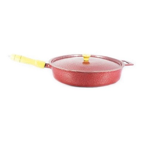 Frigideira Alumínio Fundido Craqueada Cabo De Madeira 24cm - Vermelho