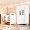 Ver imagem 1 de Conjunto Quarto Bebê Berço 3 em 1 Mirelle Guarda Roupa 4 Portas 100% MDF Branco