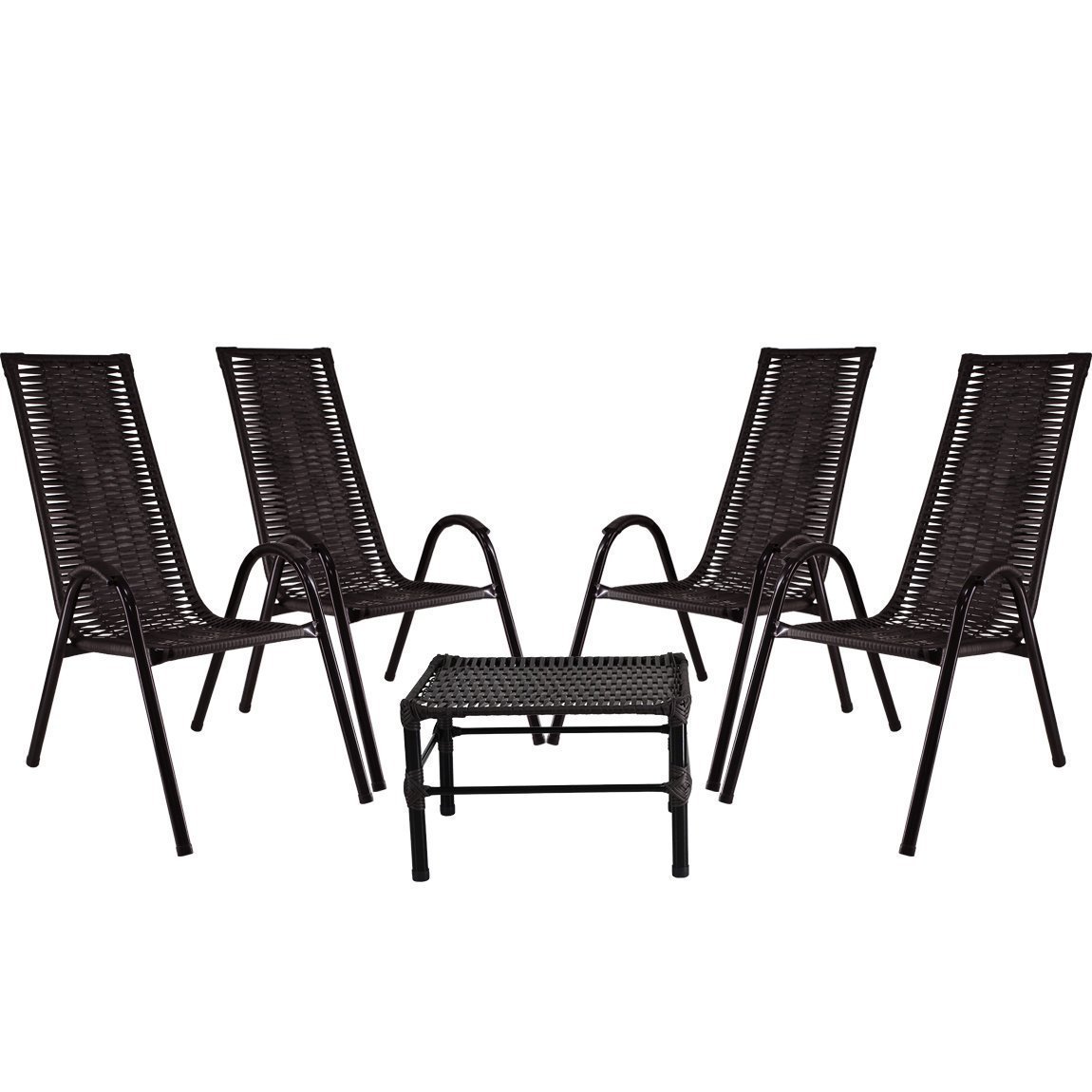 Jogo C 04 Cadeiras + Mesa Fibra Sintética Vime Varanda Área - R$ 2.099