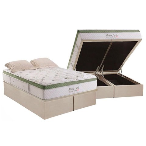 Cama Box Baú Queen: Colchão Molas Ensacadas Herval Monte Carlo Hr Visco + Base Clean(158x198)