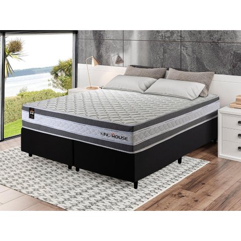 Conjunto Cama Box Super King c/ Molas Ensacadas Alpine Preto 193x203x65
