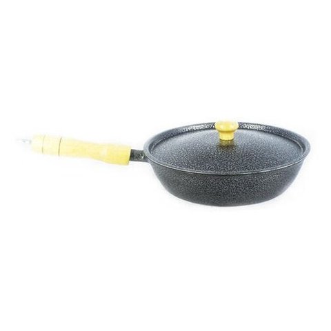Frigideira Alumínio Fundido Craqueada Cabo De Madeira 22cm - Preto