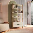 Ver imagem 1 de Estante de Livros 100% MDF 81CMX183CM 2 Gavetas e 4 Prateleiras Elvis Bege/Off White/Carvalho