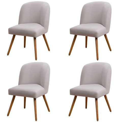 Kit 04 Cadeiras de Jantar Cléo Pés Palito Linho Cru - Nexta Casa