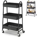 Ver imagem 1 de Prateleira de Metal Multiuso 3 Andares com Rodinhas - Organização e Praticidade Cor:preto