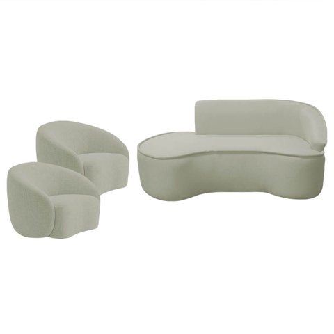 Kit Divã Recamier Orgânico Marrocos 180cm Lado Esquerdo e 2 Poltronas Amore Bouclé
