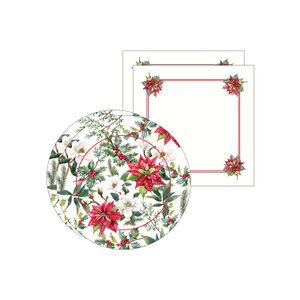 Kit Sousplat + Guardanapo Natal Flores - 2 Peças - com Base