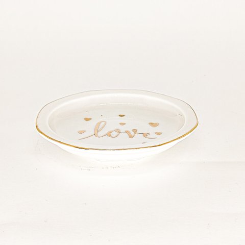 PORTA ANEIS CERAMICA ROUND LOVE BRANCO 10,7X10,7X1,9 CM