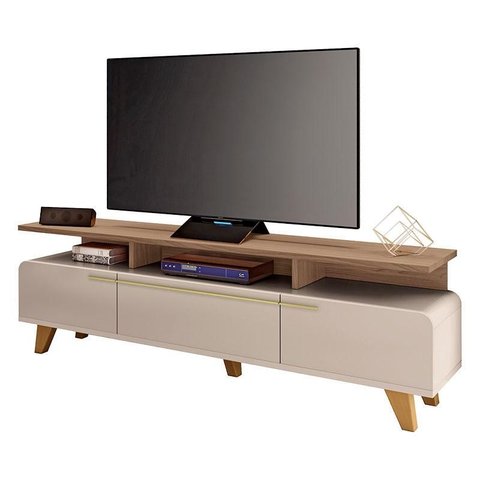 Rack Bancada para Sala Essenza 2.0 Off White Castanho – Hb Móveis