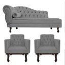 Ver imagem 1 de Kit Diva Recamier Diana 160cm Lado Direito e 02 Poltronas Classic Suede Cinza - ADJ Decor
