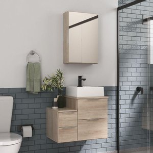 Conjunto Gabinete Banheiro Nivus 60 (gabinete+espelheira+cuba) Madeirado Inteiro