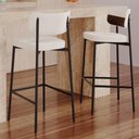 Ver imagem 6 de Kit 06 Banquetas Alta Bar Cozinha Sala de Jantar Aço Preto Kaira C01 Linho Palha Courino Whisky -