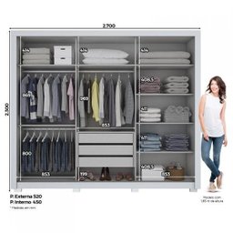 Guarda-Roupa Casal 3 Portas de Correr 3 Gavetas Amaro Henn - 6 Guarda-Roupa Casal 3 Portas de Correr 3 Gavetas Amaro Henn - 6