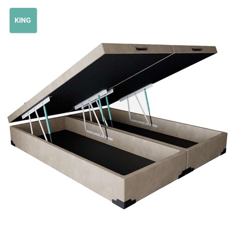 Cama Box Baú King Bipartido Sintético Bege 38x193x203