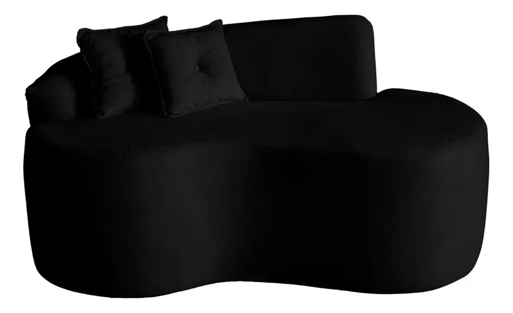 Sofá Curvo Feijão Pequeno 2 Lugares Moderno Forma Orgânica Bouclé Preto - 2