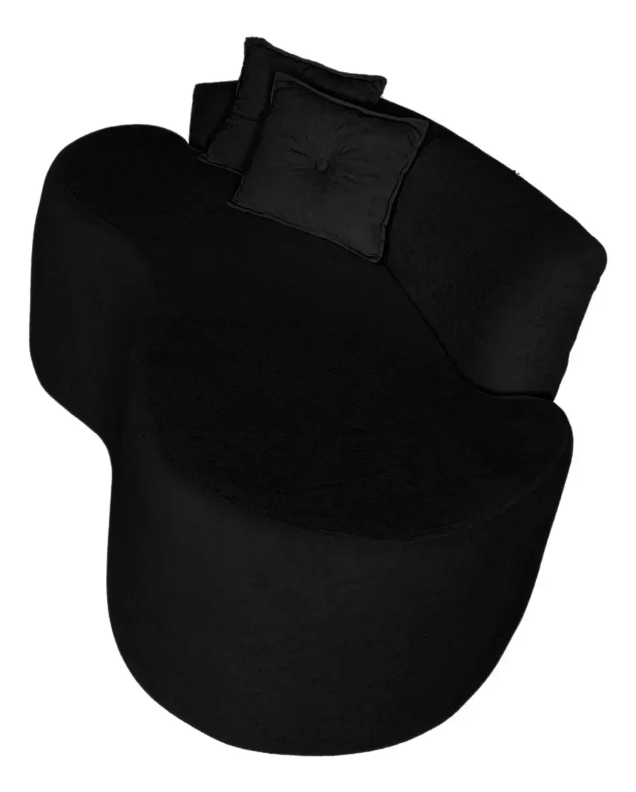 Sofá Curvo Feijão Pequeno 2 Lugares Moderno Forma Orgânica Bouclé Preto - 4